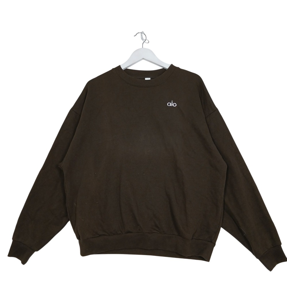 Alo Yoga Accolade Crew Neck Pullover Sweatshirt Brown Espresso Mens Medium